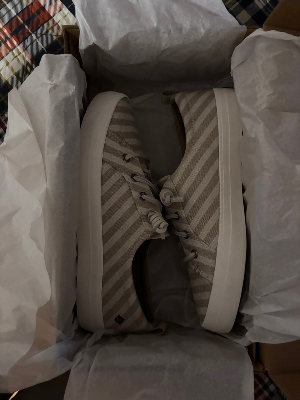 Sperry Metallic Striped Low-Top Sneakers in Beige and White - Picture 5 of 6
